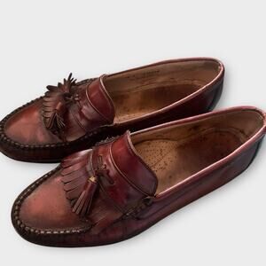 Mens 10 D USA Made Bass Weejuns Burgundy Leather Tassel Loafers